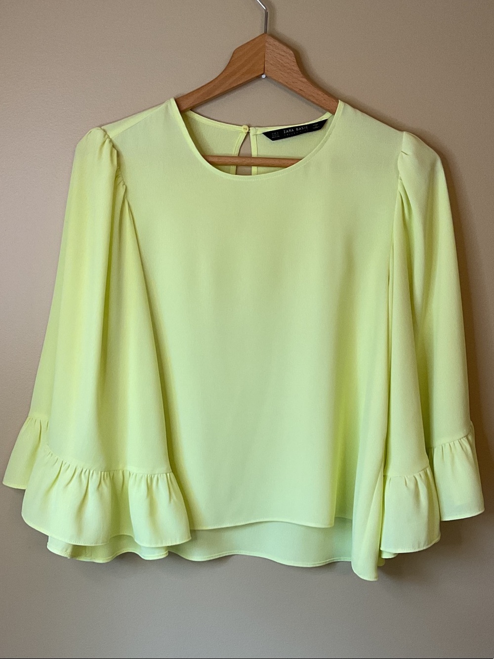 Zara Neon Yellow Ruffle Sleeve Top Size S